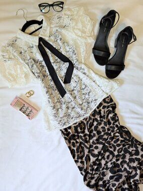 Lulus White Lace Blouse Peter Pan Collar Puff Sleeve Tie Neck Top Size XL